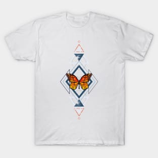 Geometric Pattern with Monarch Butterflies T-Shirt